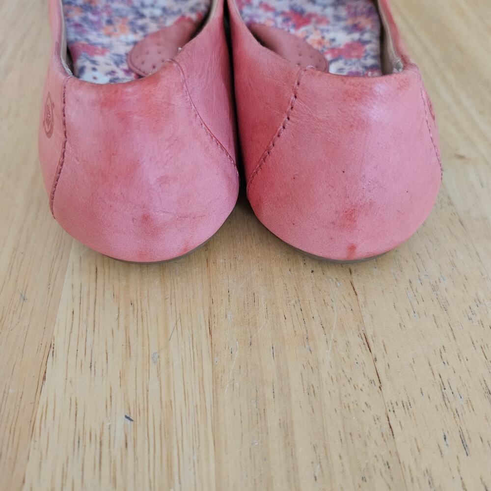 Born Julianne Coral Pink Leather Floral Rosette Ballet Flats Sz 6 - Picture 3 of 10